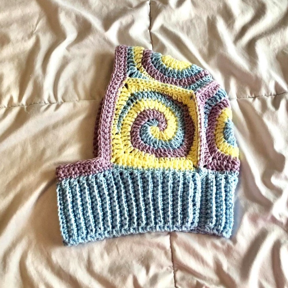 crochet light blue, lavender purple, and yellow granny square balaclava HANDMADE - Picture 7 of 7